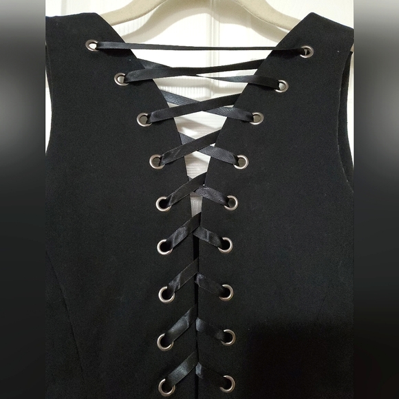 INC International Concepts back lace up corset button vest black 4P 4 petite - Picture 4 of 13